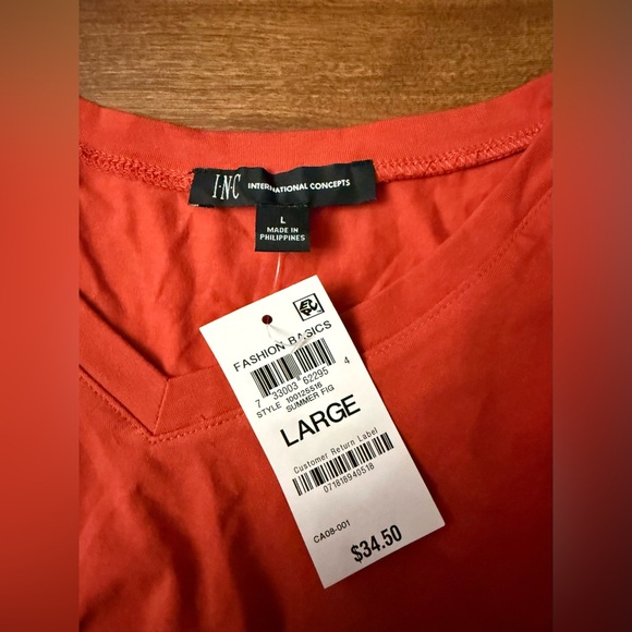 INC International Sleeveless Padded Shoulders V-Neck Top Summer Fig Orange L - Picture 2 of 3